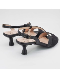 Confort Sandalo Cerimonia Classic Trasversale Laminato Glitter Nero
