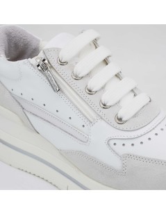 Grunland Sneakers City Zeppa Alta con Zip Pelle Bianco