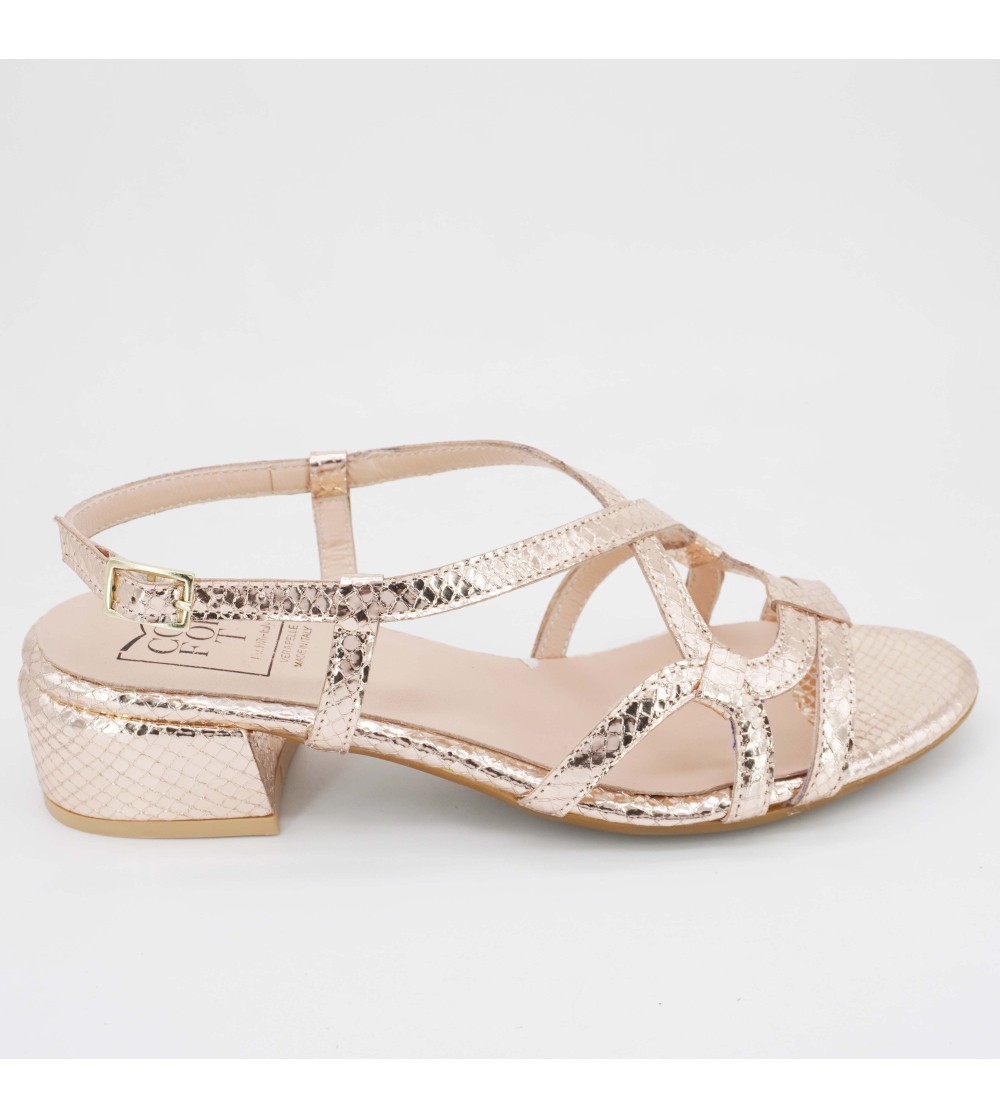 Confort Sandalo Classic Tacco Medio Fascettine Tejus Laminato Rame