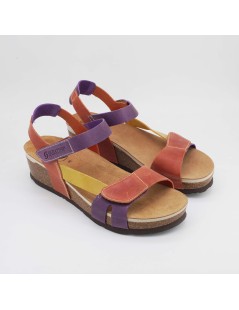 Sabatini Sandali Bio Zeppa Sughero Gel Velcro Pelle Rosa Viola