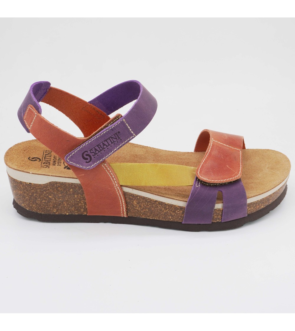 Sabatini Sandali Bio Zeppa Sughero Gel Velcro Pelle Rosa Viola