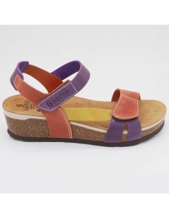 Sabatini Sandali Bio Zeppa Sughero Gel Velcro Pelle Rosa Viola