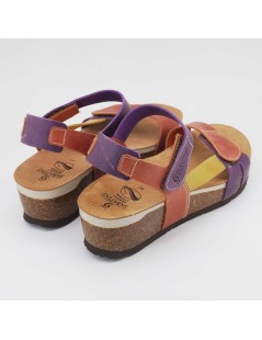 Sabatini Sandali Bio Zeppa Sughero Gel Velcro Pelle Rosa Viola