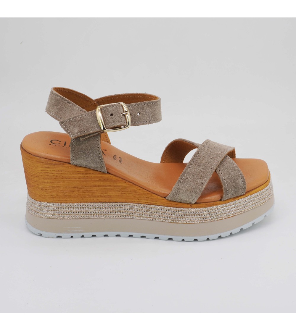 Cinzia Soft Sandalo Zeppa Glitter Plateau Incrocio Camoscio Corda