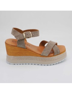 Cinzia Soft Sandalo Zeppa Glitter Plateau Incrocio Camoscio Corda