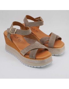 Cinzia Soft Sandalo Zeppa Glitter Plateau Incrocio Camoscio Corda