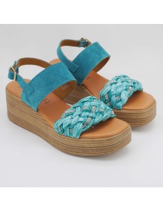 Cinzia Soft Sandalo Zeppa Plateau Treccia Rafia Turchese
