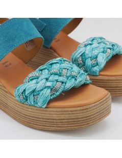 Cinzia Soft Sandalo Zeppa Plateau Treccia Rafia Turchese