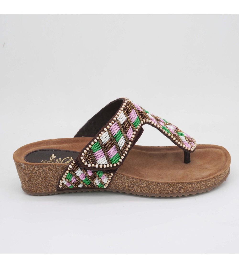 Sabatini Ciabatta Infradito Ethnic Pietre e Velcro Bronzo