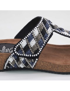 Sabatini Ciabatta Infradito Ethnic Pietre e Velcro Nero