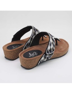 Sabatini Ciabatta Infradito Ethnic Pietre e Velcro Nero