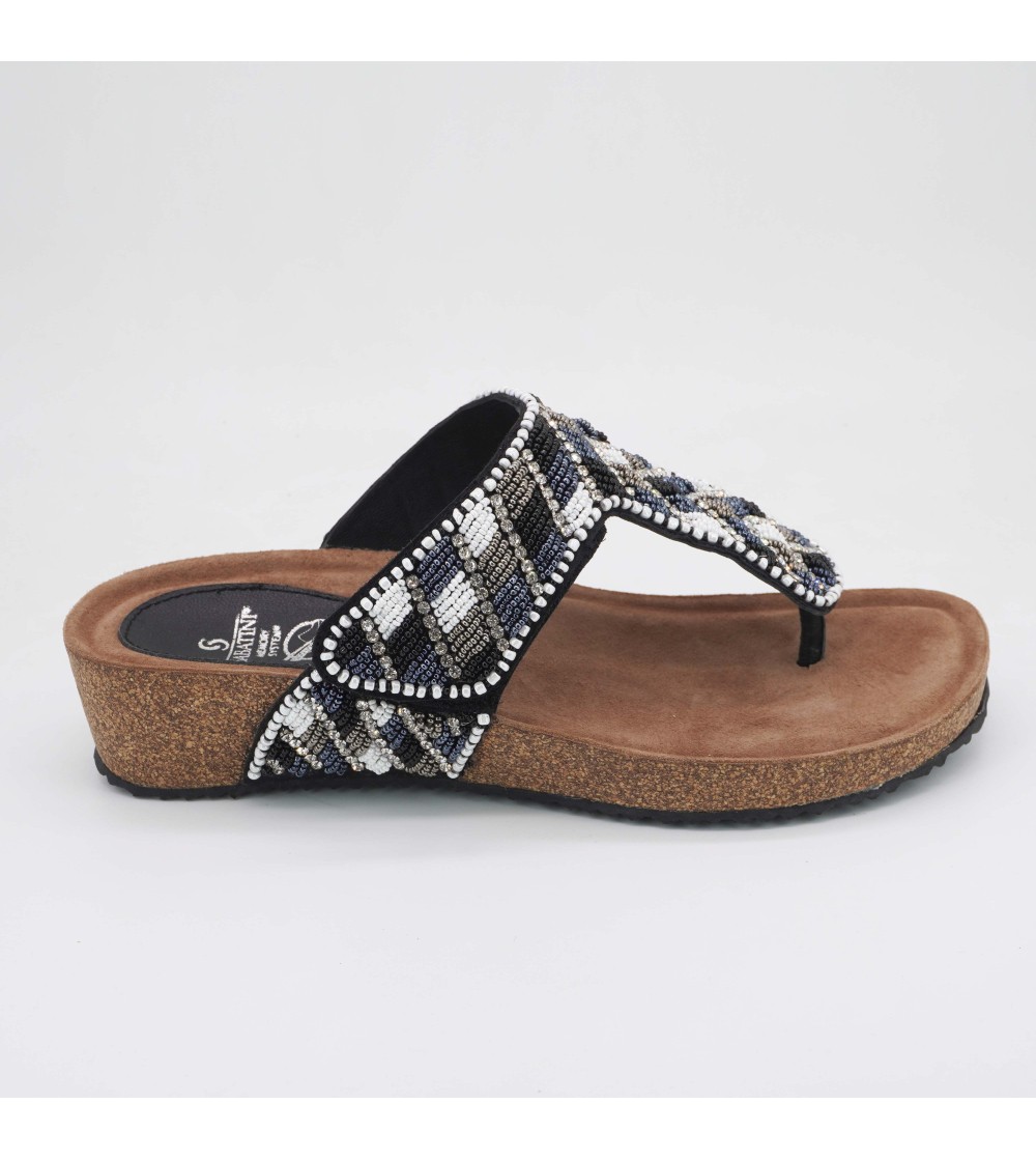 Sabatini Ciabatta Infradito Ethnic Pietre e Velcro Nero