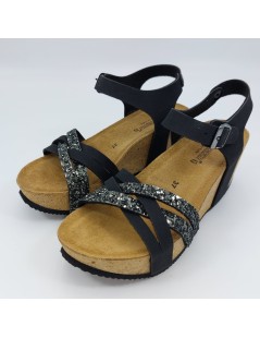 Goldstar Sandalo Bio Zeppa Alta Multifasce Braccialetto Peltro Nero