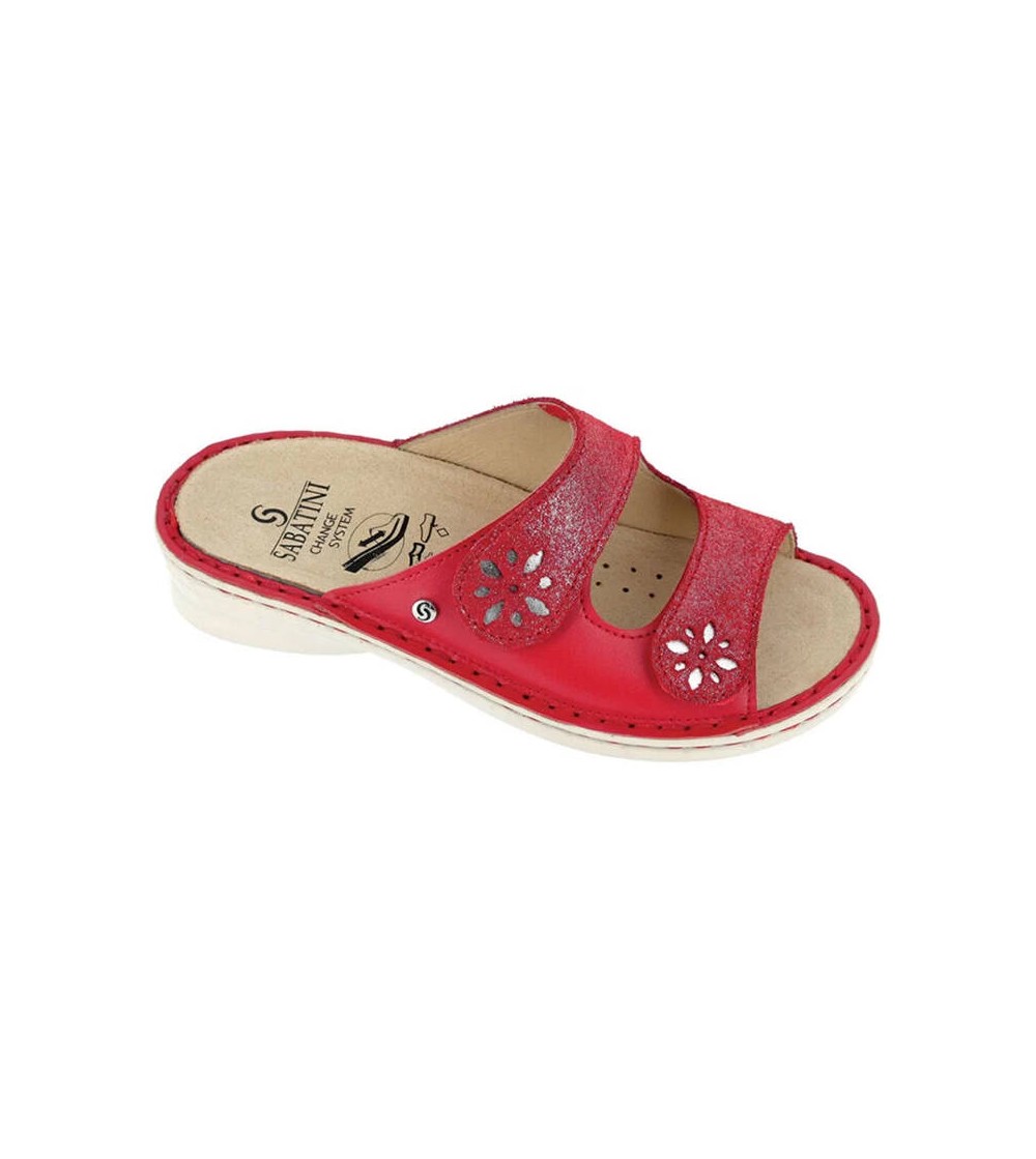 Sabatini Ciabatta Plantare Ideal Doppio Velcro Fiori Rosso