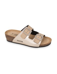 Goldstar gs300qs Ciabatta Zeppa Doppia Fascia Fibbie Strass Sabbia Platino