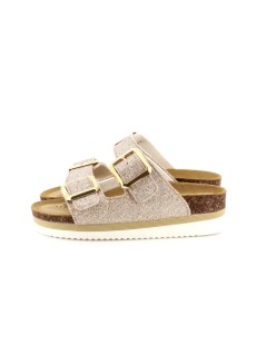 Goldstar Ciabatta Zeppa Doppia Fascia Fibbie Ferro Platino