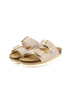 Goldstar Ciabatta Zeppa Doppia Fascia Fibbie Ferro Platino