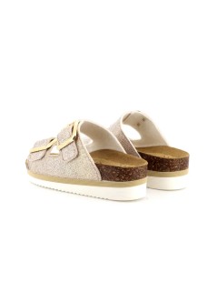 Goldstar Ciabatta Zeppa Doppia Fascia Fibbie Ferro Platino