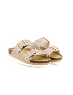 Goldstar Ciabatta Zeppa Doppia Fascia Fibbie Ferro Platino