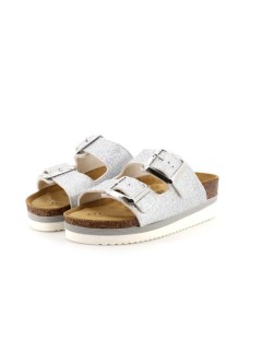 Goldstar Ciabatta Zeppa Doppia Fascia Fibbie Ferro Argento