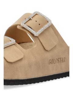 Goldstar Ciabatta Zeppa Doppia Fascia Fibbie Strass Sabbia