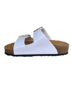 Goldstar Ciabatta Zeppa Doppia Fascia Fibbie Strass Bianco