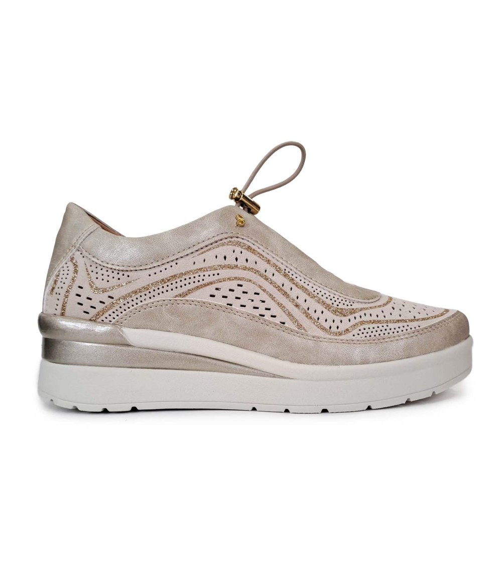 Stonefly Sneakers Traforata Lacci Elastici Dettagli Glitter Beige