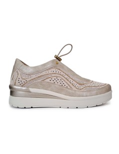 Stonefly Sneakers Traforata Lacci Elastici Dettagli Glitter Beige