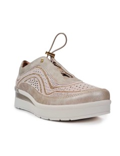 Stonefly Sneakers Traforata Lacci Elastici Dettagli Glitter Beige