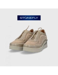 Stonefly Sneakers Traforata Lacci Elastici Dettagli Glitter Beige