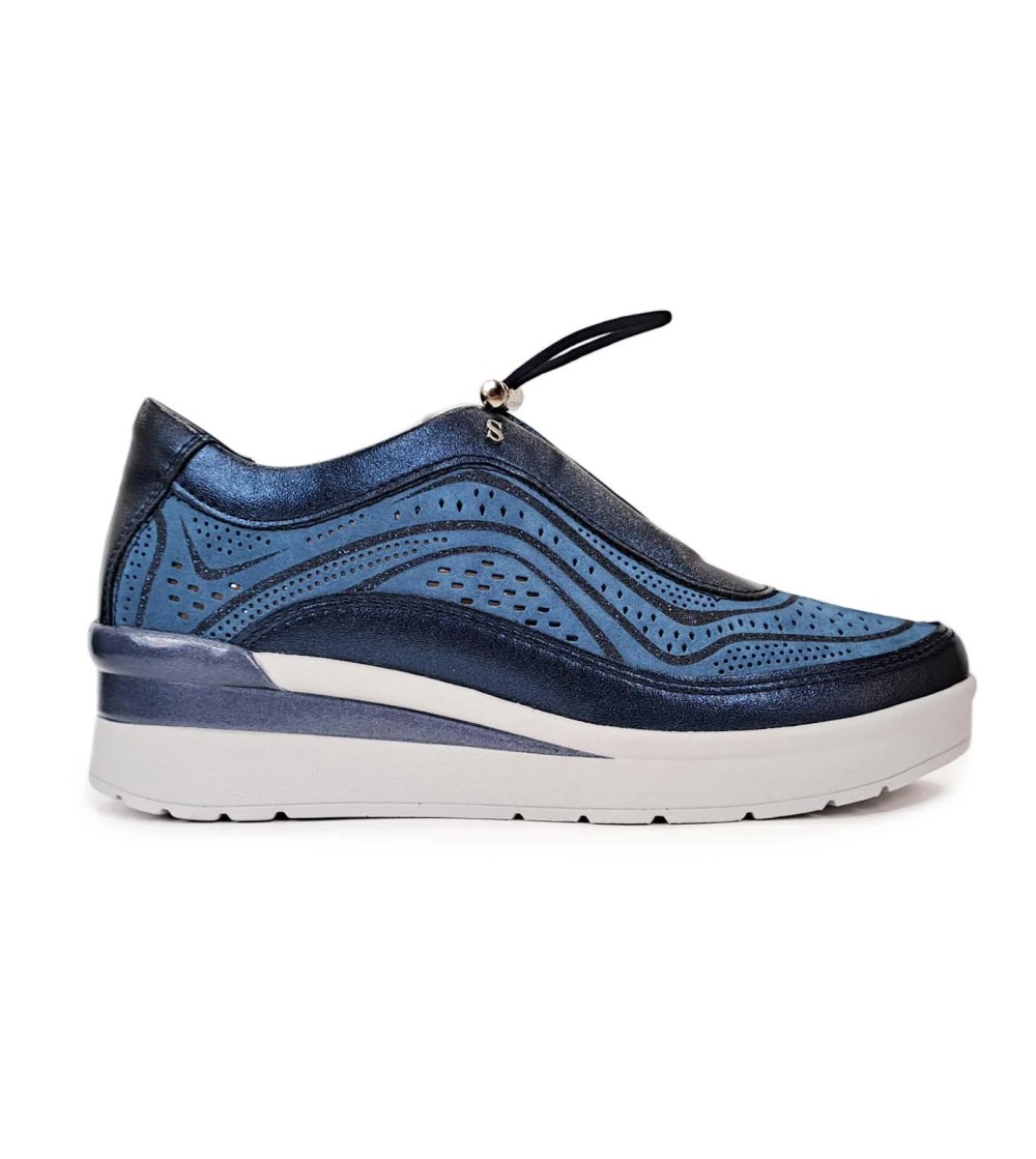 Stonefly Sneakers Traforata Lacci Elastici Dettagli Glitter Blu