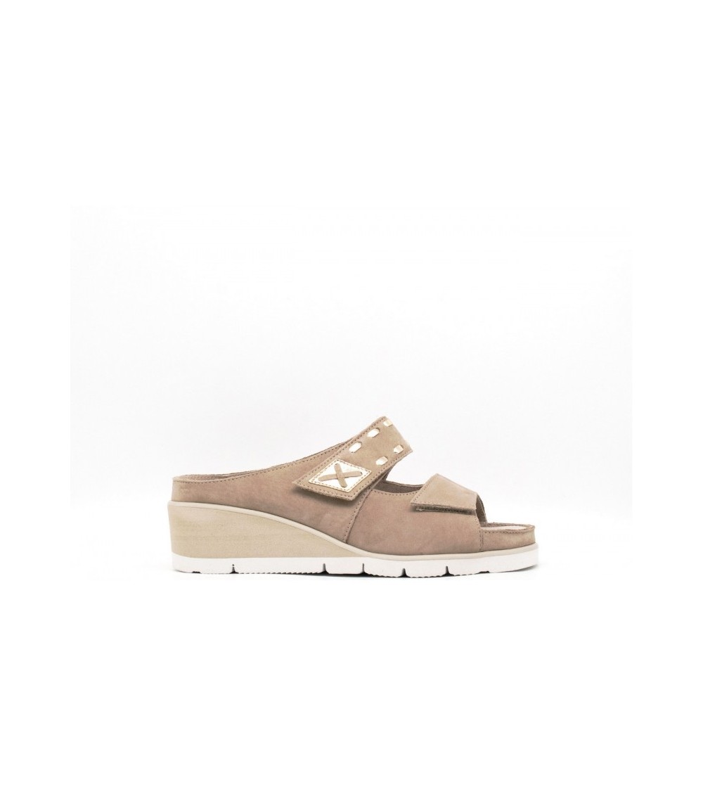 F.lli Tomasi Ciabatta Zeppa Doppio Velcro Dettaglio Laminato Avorio