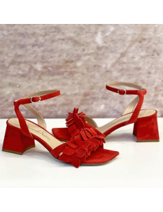 Emanuela Passeri Sandalo Tacco Fascia Fiori Cuciture Rosso