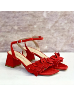 Emanuela Passeri Sandalo Tacco Fascia Fiori Cuciture Rosso