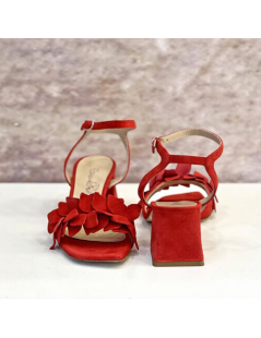 Emanuela Passeri Sandalo Tacco Fascia Fiori Cuciture Rosso