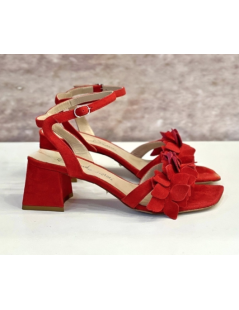 Emanuela Passeri Sandalo Tacco Fascia Fiori Cuciture Rosso