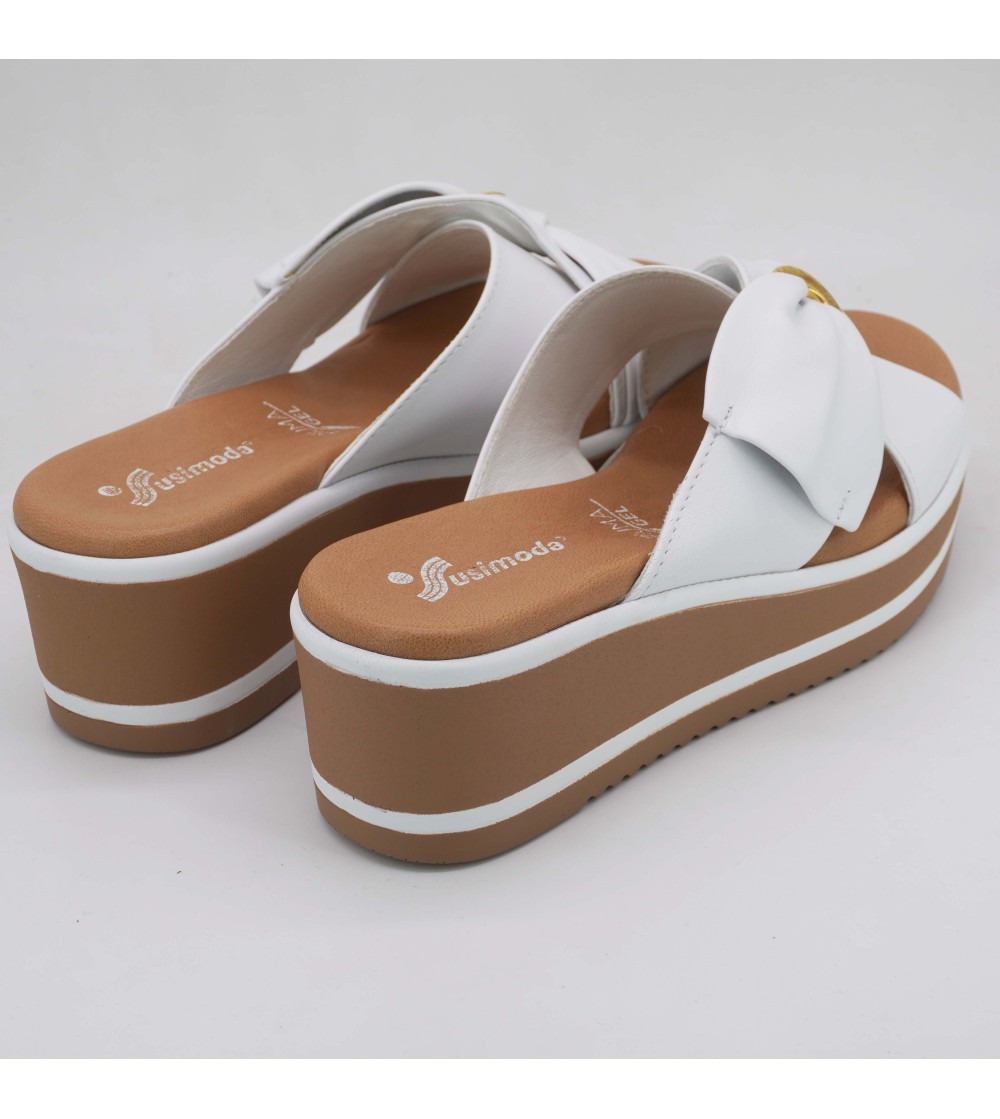 Susimoda Ciabatta Zeppa Media Fasce Incrociata con Anello Bianco