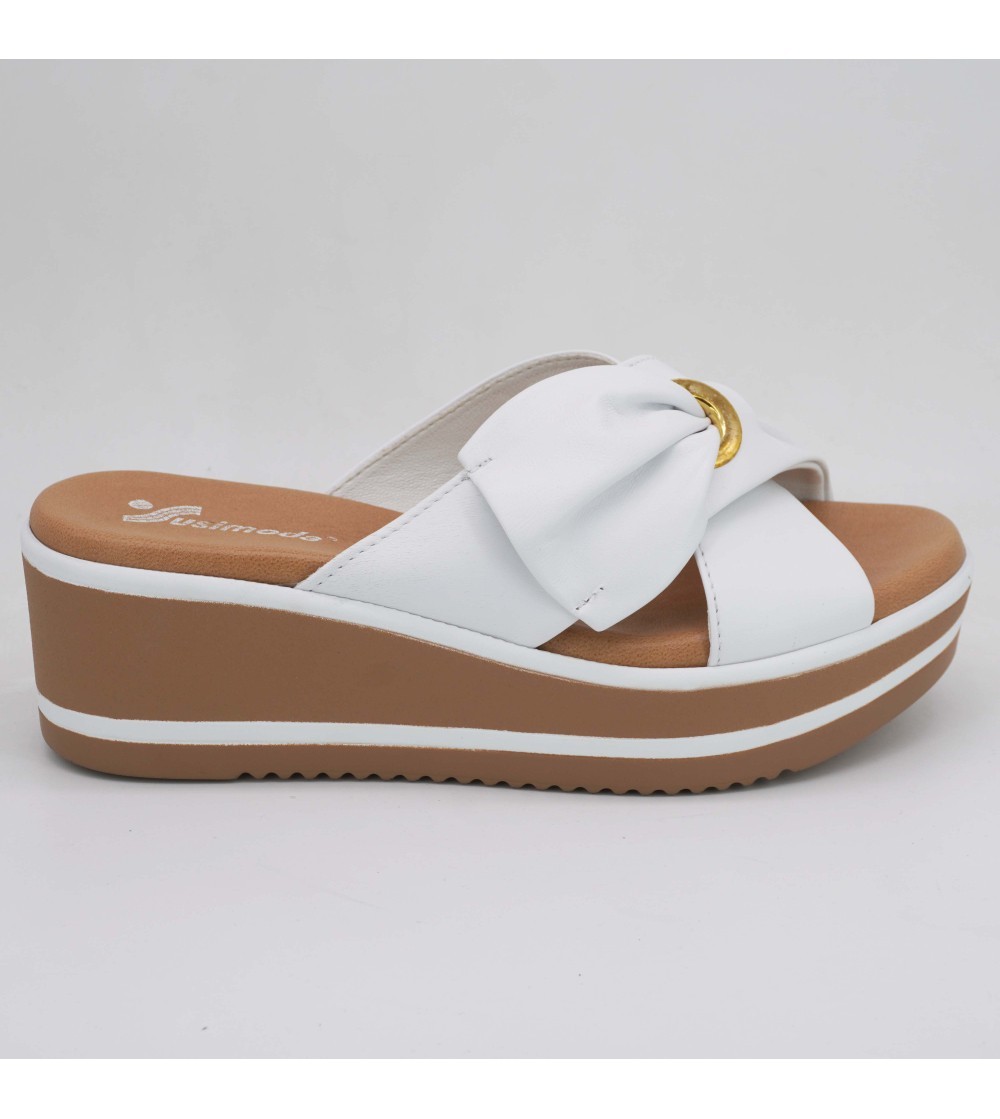 Susimoda Ciabatta Zeppa Media Fasce Incrociata con Anello Bianco