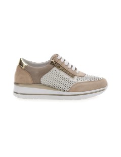 Valleverde Sneakers Traforata Zeppa Dettagli Camoscio Zip Beige