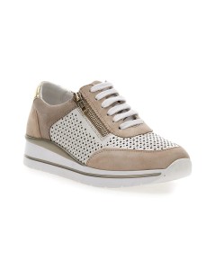 Valleverde Sneakers Traforata Zeppa Dettagli Camoscio Zip Beige