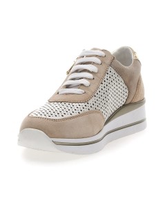 Valleverde Sneakers Traforata Zeppa Dettagli Camoscio Zip Beige
