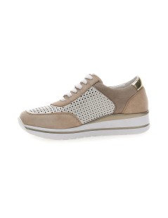 Valleverde Sneakers Traforata Zeppa Dettagli Camoscio Zip Beige