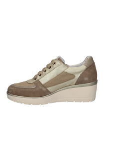 Valleverde Sneakers Zeppa Tessuto Dettagli Camoscio Beige