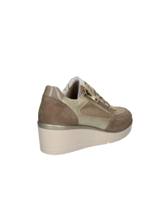 Valleverde Sneakers Zeppa Tessuto Dettagli Camoscio Beige