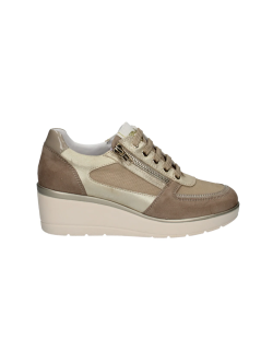Valleverde Sneakers Zeppa Tessuto Dettagli Camoscio Beige
