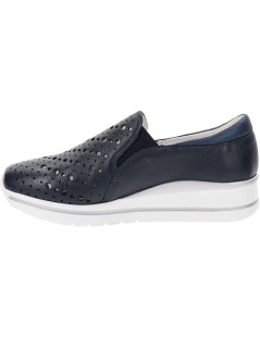 Valleverde Mocassino Slipon Traforato Elastici Zeppa Media Blu