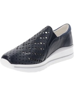 Valleverde Mocassino Slipon Traforato Elastici Zeppa Media Blu