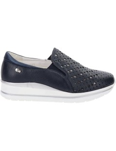 Valleverde Mocassino Slipon Traforato Elastici Zeppa Media Blu