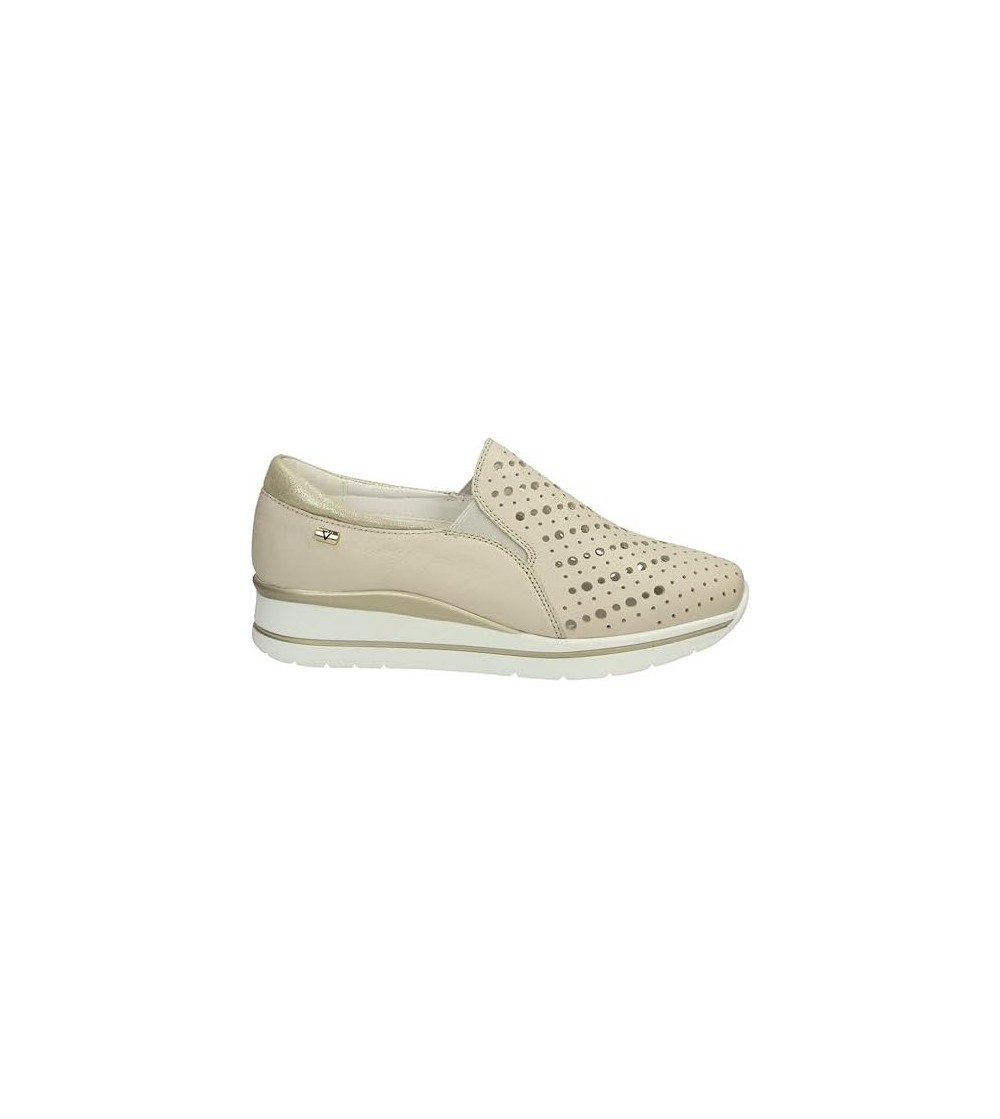 Valleverde Mocassino Slipon Traforato Elastici Zeppa Media Crema