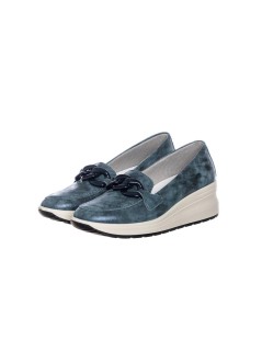 Enval Soft Mocassino Scollato Zeppa Alta Catena Blu